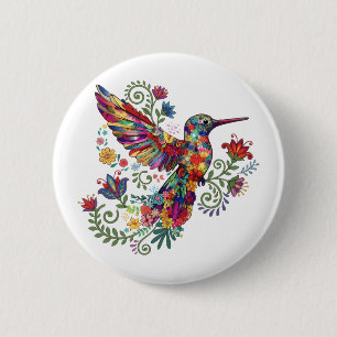 Colorful Floral Hummingbird Watercolor Art 6 Cm Round Badge