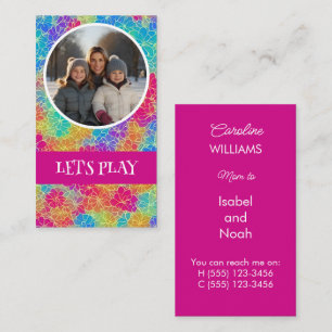 Colorful floral Mom to photo pink Let's play Calling Card