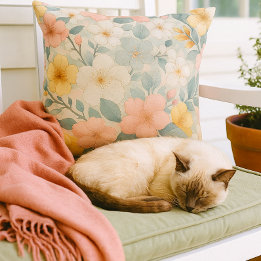 Colorful Floral on Light Gray Cushion