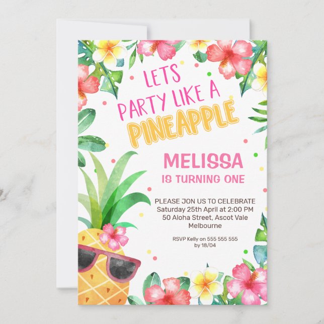 Colorful Floral Party Like A Pineapple Birthday Invitation (Front)