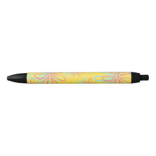 Colorful Floral Pattern Black Ink Pen
