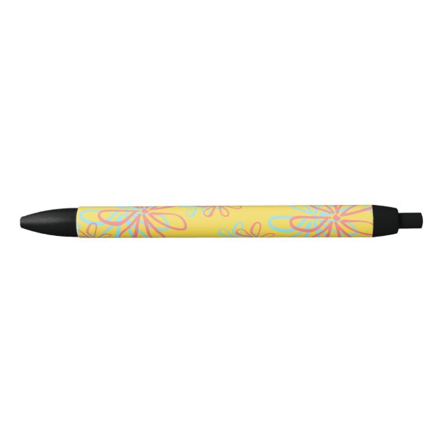 Colorful Floral Pattern Black Ink Pen (Front)
