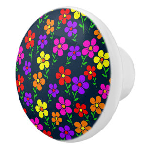 Colorful Floral Pattern Ceramic Knob