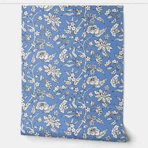 Colorful Floral Pattern   Cornflower Blue Wallpaper