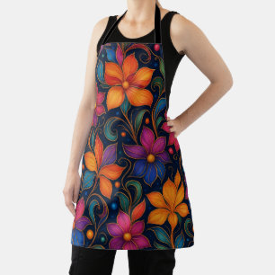 Colorful Floral Pattern Decorative Vibrant Home Apron