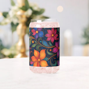 Colorful Floral Pattern Decorative Vibrant Home Can Glass