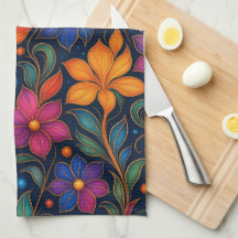 Colorful Floral Pattern Kitchen Towel | Vibrant 
