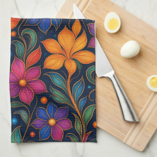 Colorful Floral Pattern Kitchen Towel Vibrant
