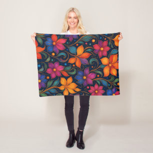 Colorful Floral Pattern Kitchen Towel Vibrant Fleece Blanket