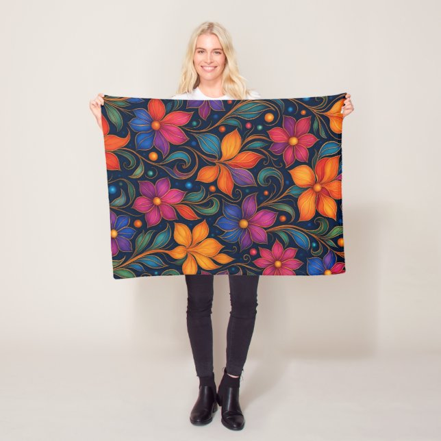 Colorful Floral Pattern Kitchen Towel | Vibrant  Fleece Blanket (In Situ)