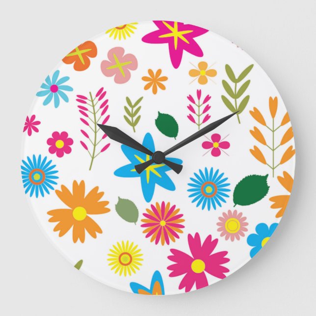 COLORFUL FLORAL PATTERN LARGE CLOCK (Front)