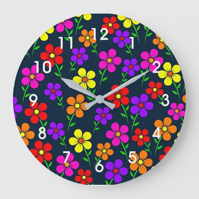 Colorful Floral Pattern Large Clock (Front)