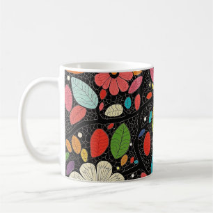🌼 Colorful Floral Pattern on Black - Bold & Vibra Coffee Mug