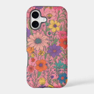 Colorful floral pattern on pink