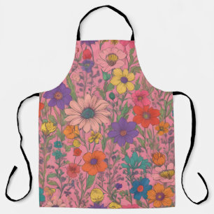 Colorful floral pattern on pink apron