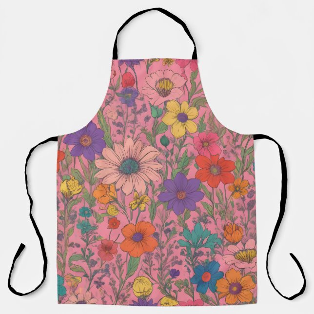 Colorful floral pattern on pink apron (Front)