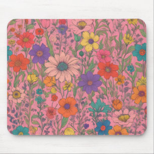 Colorful floral pattern on pink mouse mat