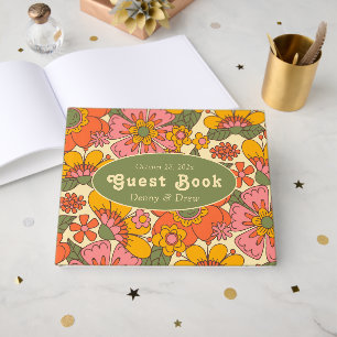 Colorful Floral Pattern Retro Boho 70s Wedding Guest Book