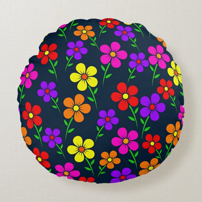 Colorful Floral Pattern Round Cushion (Front)