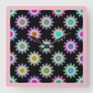 COLORFUL FLORAL PATTERN SQUARE WALL CLOCK