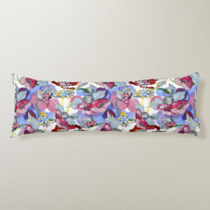 Colorful Floral Pattern Tropical Flowers Blue Pink Body Cushion