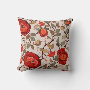 Colorful floral pattern. Wallpaper with big illust Cushion