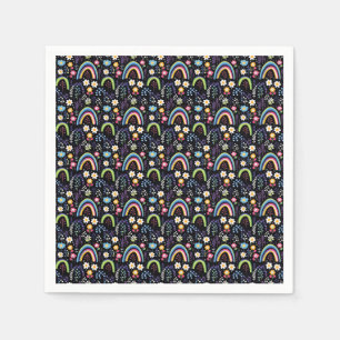 Colorful Floral Pattern with Rainbows and Trees Napkin