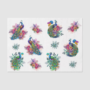 Colorful Floral Peacock Decoupage Tissue Paper