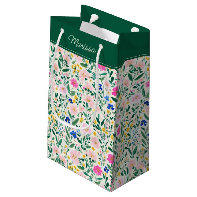 Colorful Floral Personalized  Small Gift Bag (Back Angled)