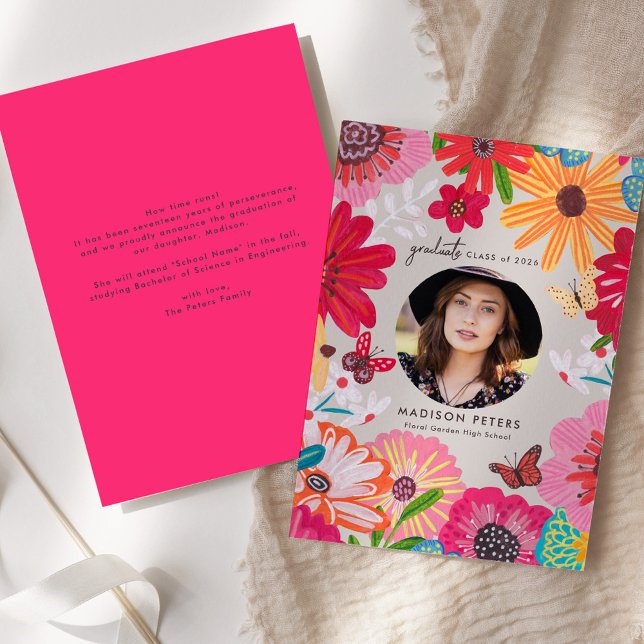 Colorful Floral Photo Graduation Announcements (Colorful Floral Photo Graduation Announcements)