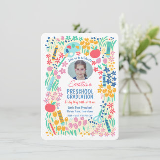 Colorful Floral Photo Preschool Graduation Invitation