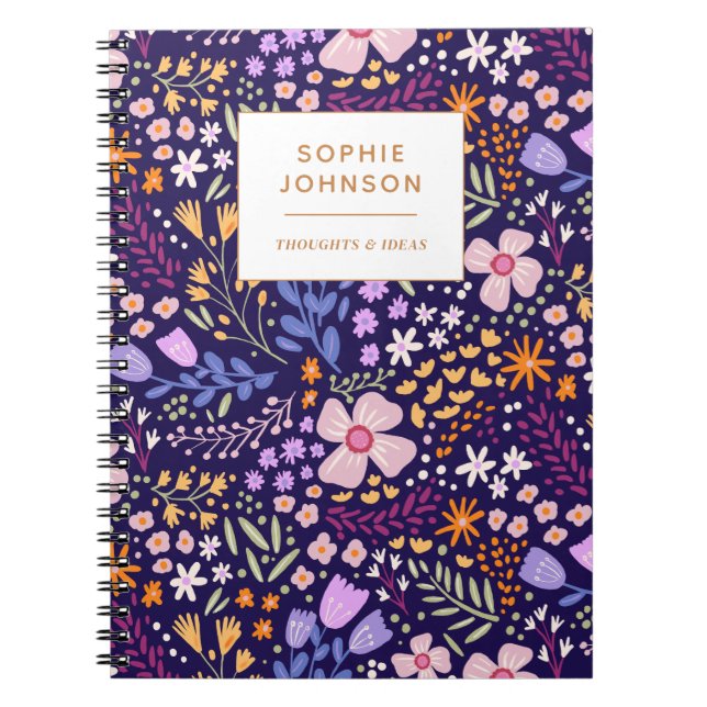 Colorful Floral Pretty Girly Purple Personalized Notebook (Front)
