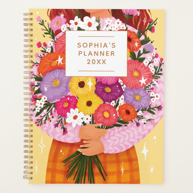 Colorful Floral Pretty Personalized Recipe 3 Ring Planner (Front)