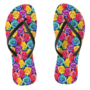 Colorful floral print, watercolor roses flip flops