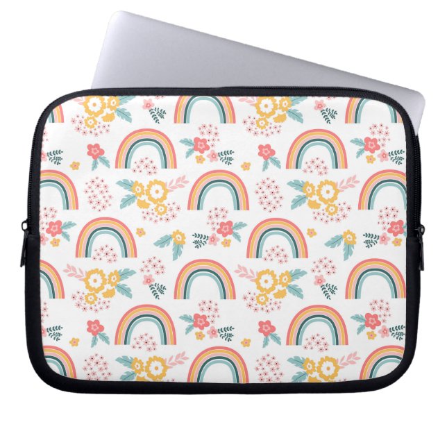 Colorful Floral Rainbow Pattern Laptop Sleeve (Front)