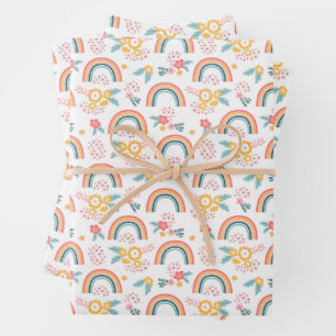 Colorful Floral Rainbow Pattern Wrapping Paper Sheet