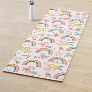 Colorful Floral Rainbow Pattern Yoga Mat