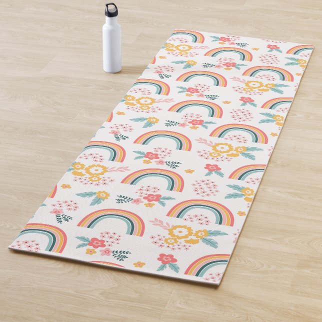Colorful Floral Rainbow Pattern Yoga Mat (In Situ)