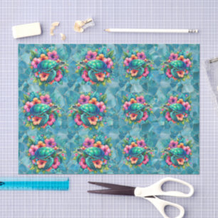 Colorful Floral Sea Turtles on Sea Glass Mosaic Tissue Paper