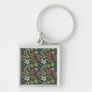 Colorful floral seamless pattern flowers and leave key ring