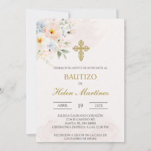 Colorful floral Spanish baptism Invitation