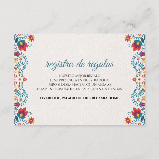 Colorful Floral Spanish Wedding Enclosure Card (Front)