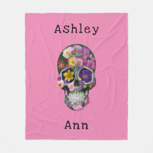 Colorful Floral Sugar Skull Day of the Dead    Fleece Blanket