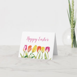 Colorful Floral Tulips Happy Easter Holiday Card