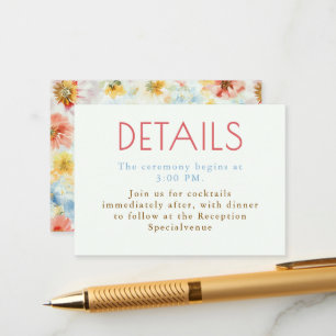 Colorful Floral Vintage Elegant Wedding Details Enclosure Card