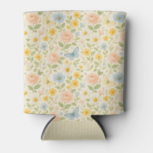 Colorful Floral vintage pattern with butterflies Can Cooler