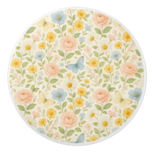 Colorful Floral vintage pattern with butterflies Ceramic Knob