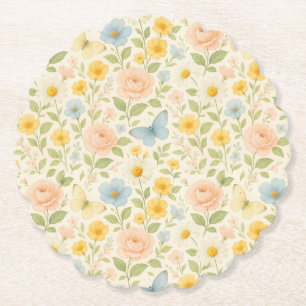 Colorful Floral vintage pattern with butterflies Paper Coaster
