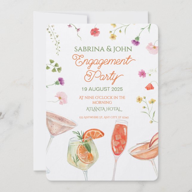 Colorful Floral Watercolor Engagement Party Invitation (Front)