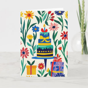Colorful Floral Watercolor Happy Birthday Card